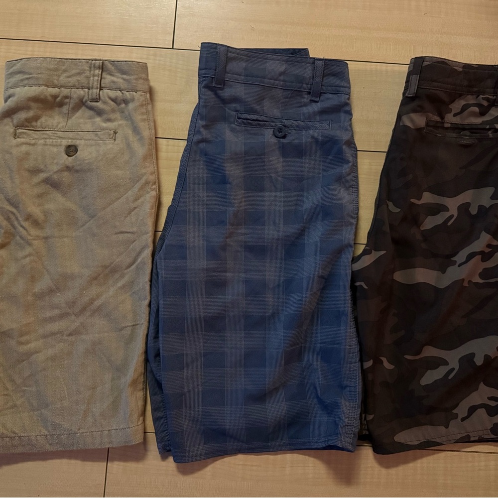 Set of Three Teen size 14 - Tan, Blue, and Camouflage shorts